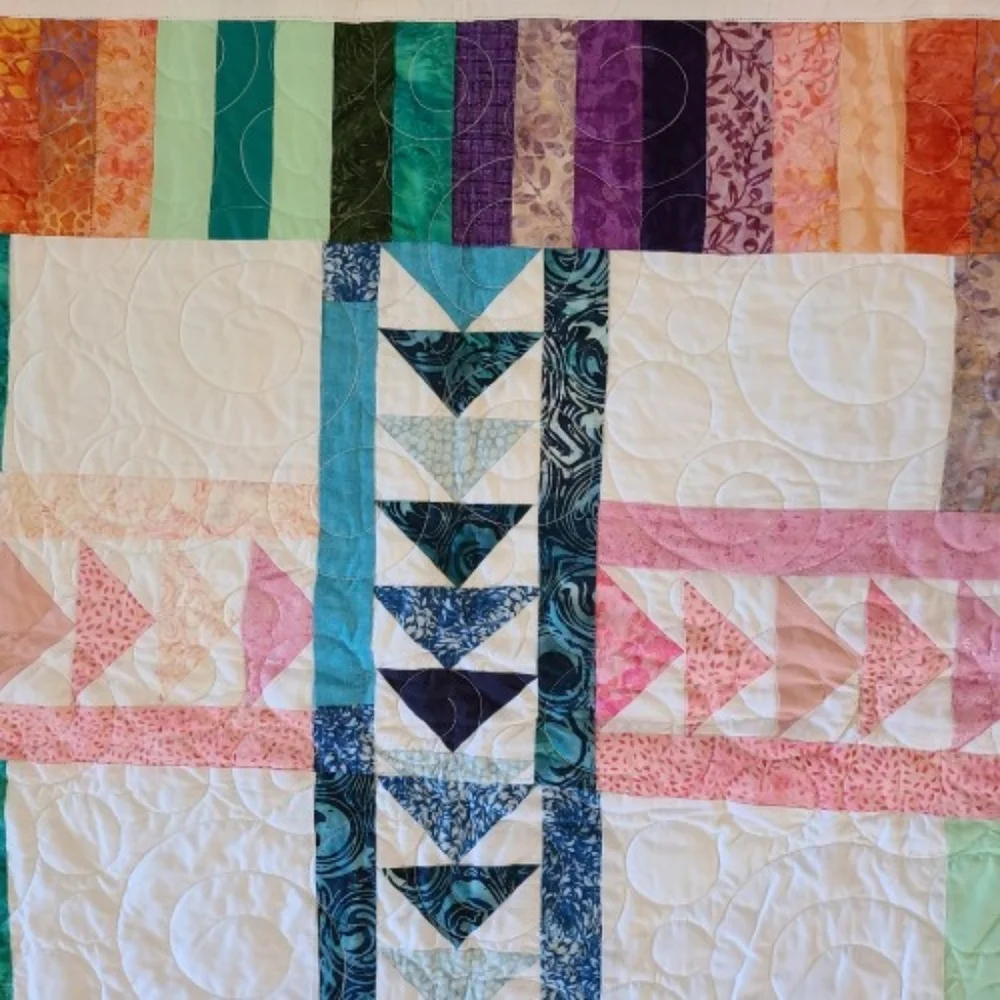 Handmade quilt arrows triangles and stripes multicolor cotton approx 57